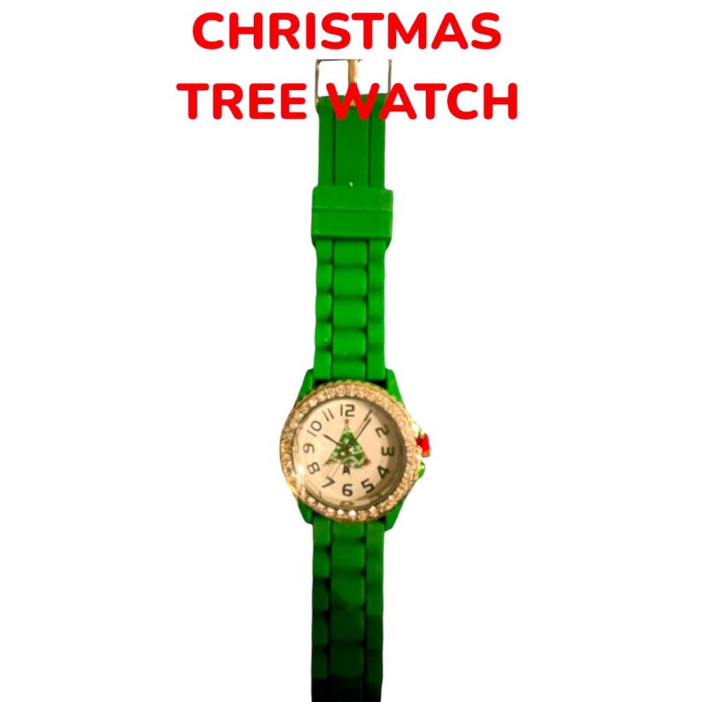 Christmas Tree Watch with Rhinestones. New with Battery.